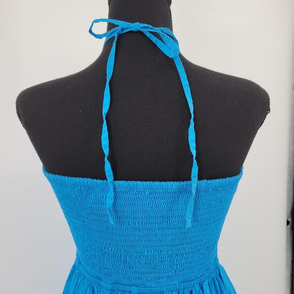 Loft Halter Midi Dress Turquoise Blue‎ Smocked Summer 2023 Wedding Guest Size 2 - Picture 4 of 10